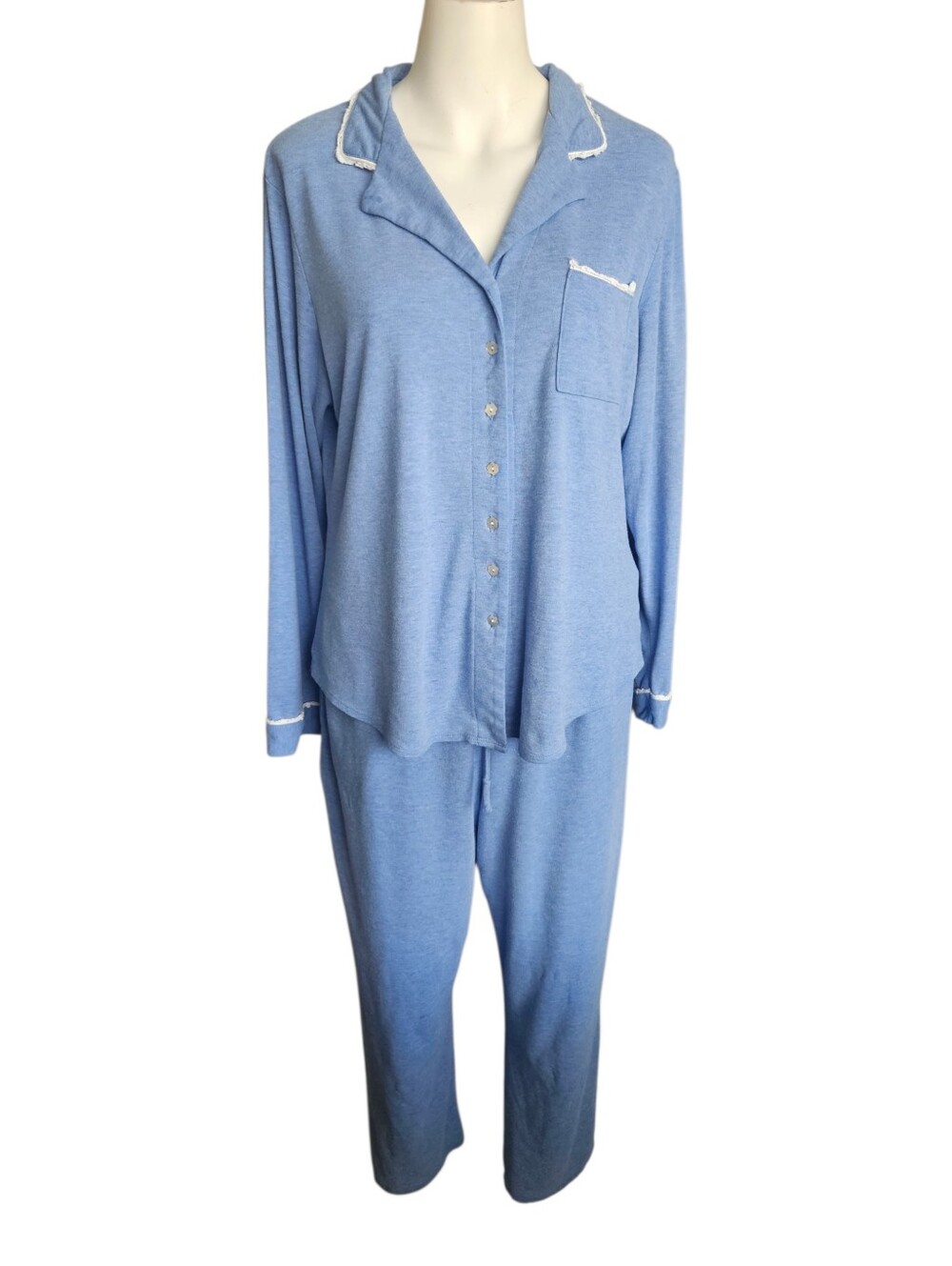Eileen West 2 pc Heathered Blue‎ Long Sleeve Pajama Set Sz Medium Cozy Soft